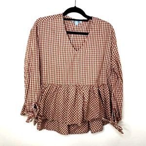 She and Sky Womens Hounds Tooth Orange Blouse